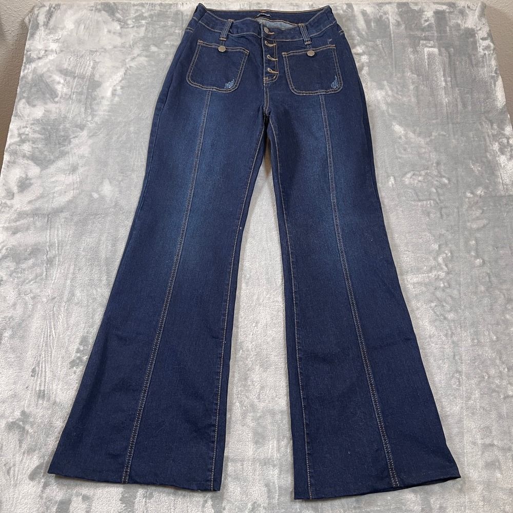 Flamingo Jeans Women's Size 26 High Rise Flare Dark Button Fly Front Pockets